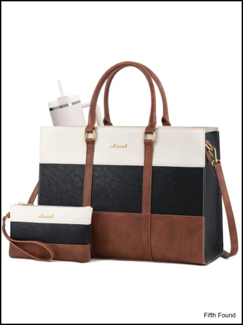 Vintage PU Leather 15.6 Laptop Tote Waterproof Work Bag with Clutch